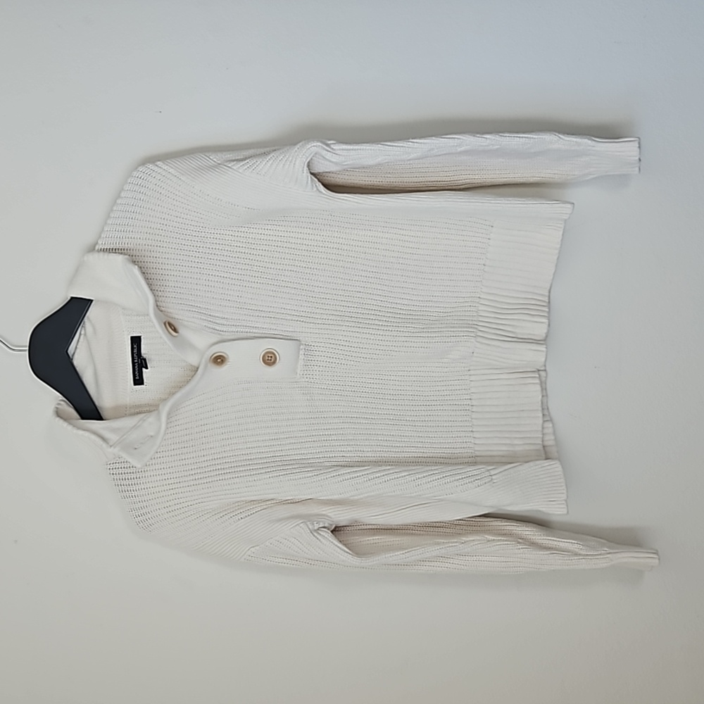 Banana Republic Factory Mock Neck Ribbed Sweater Cream Fisherman  Small